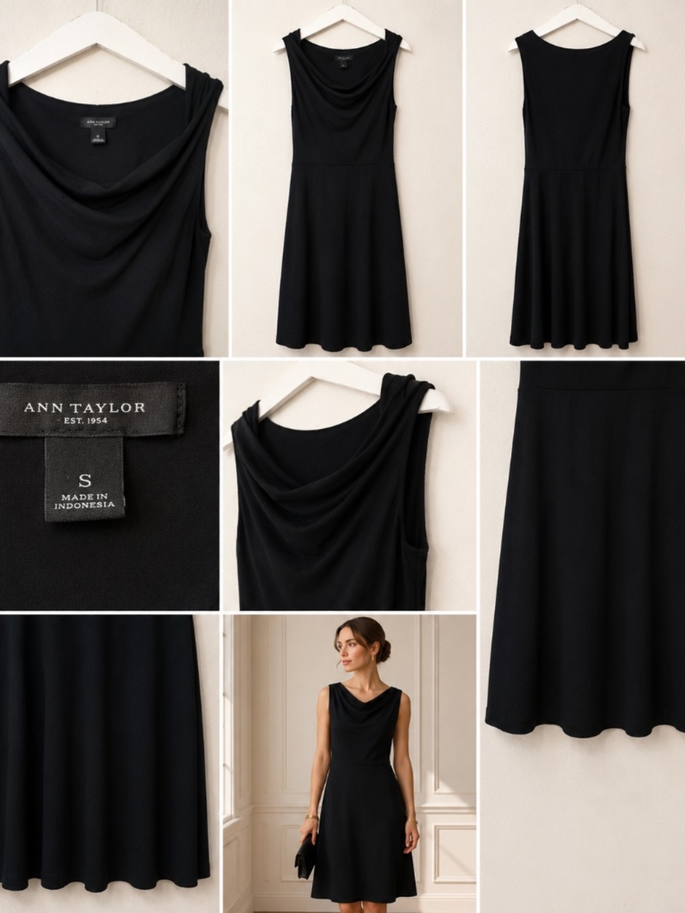 Ann Taylor Black Sleeveless Cowl Neck Dress Size Small Classic Little Black Dres